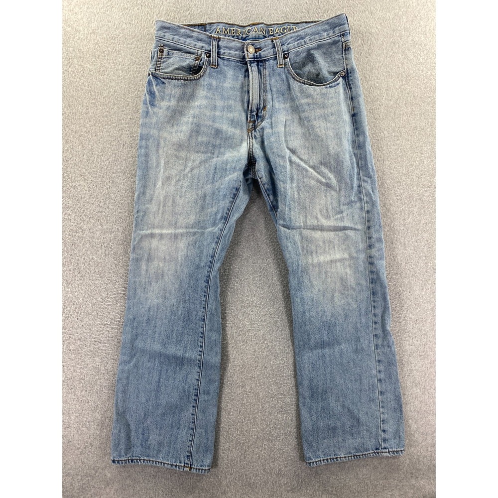 American Eagle Jeans Mens 34x29 Light Blue Original Boot Fit Distressed Denim